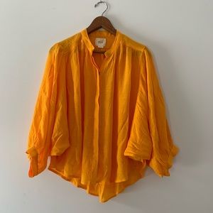 Anthro Maeve marigold short sleeve blouse, size S